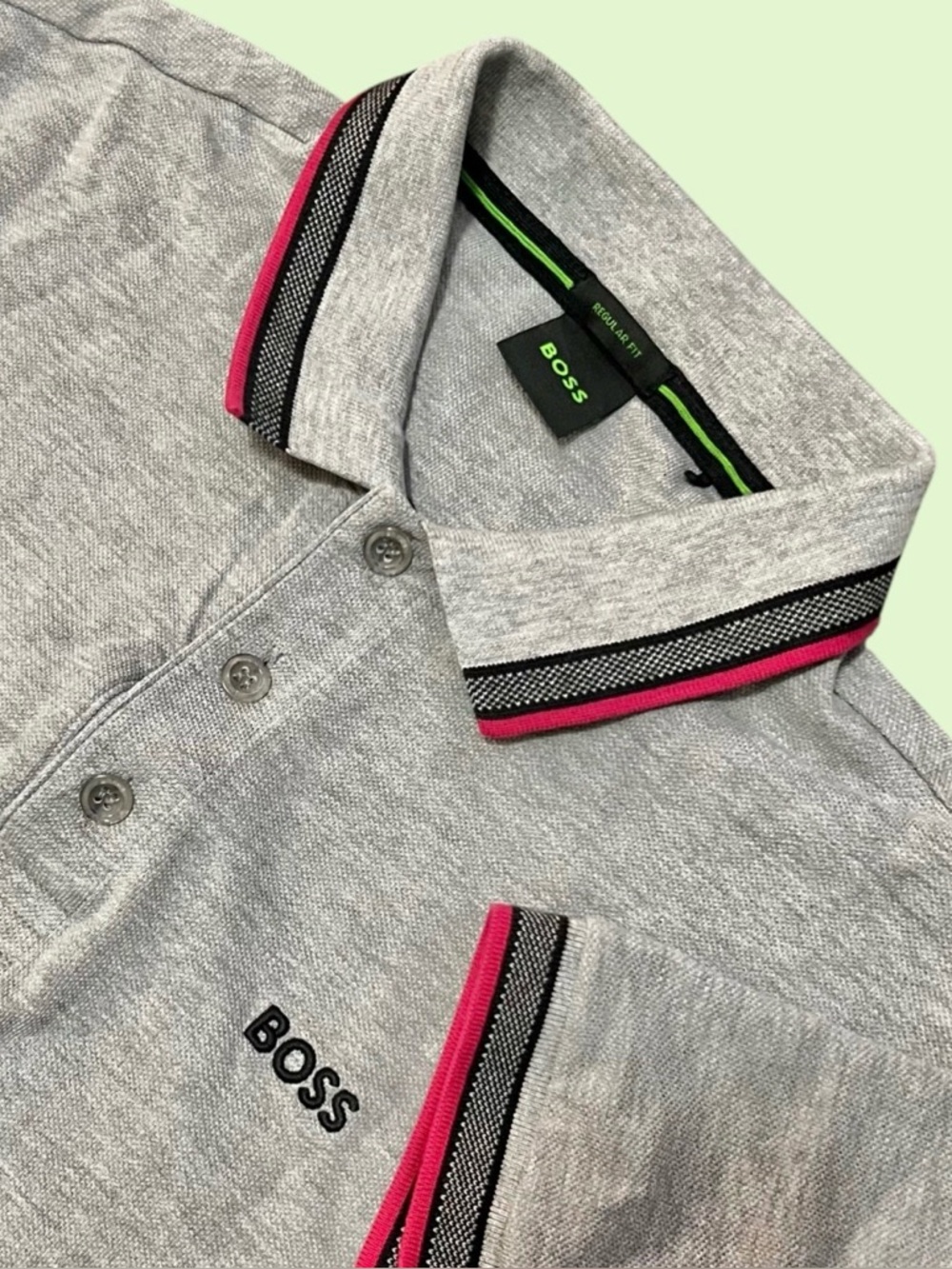 Boss by Hugo Boss Regular Fit Polo Shirt Men's Medium Black Tab Pink Collar Trim